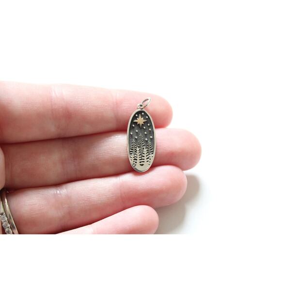Sterling Silver Pine Tree Charm with Bronze Star Pendant - Picture 2 of 4